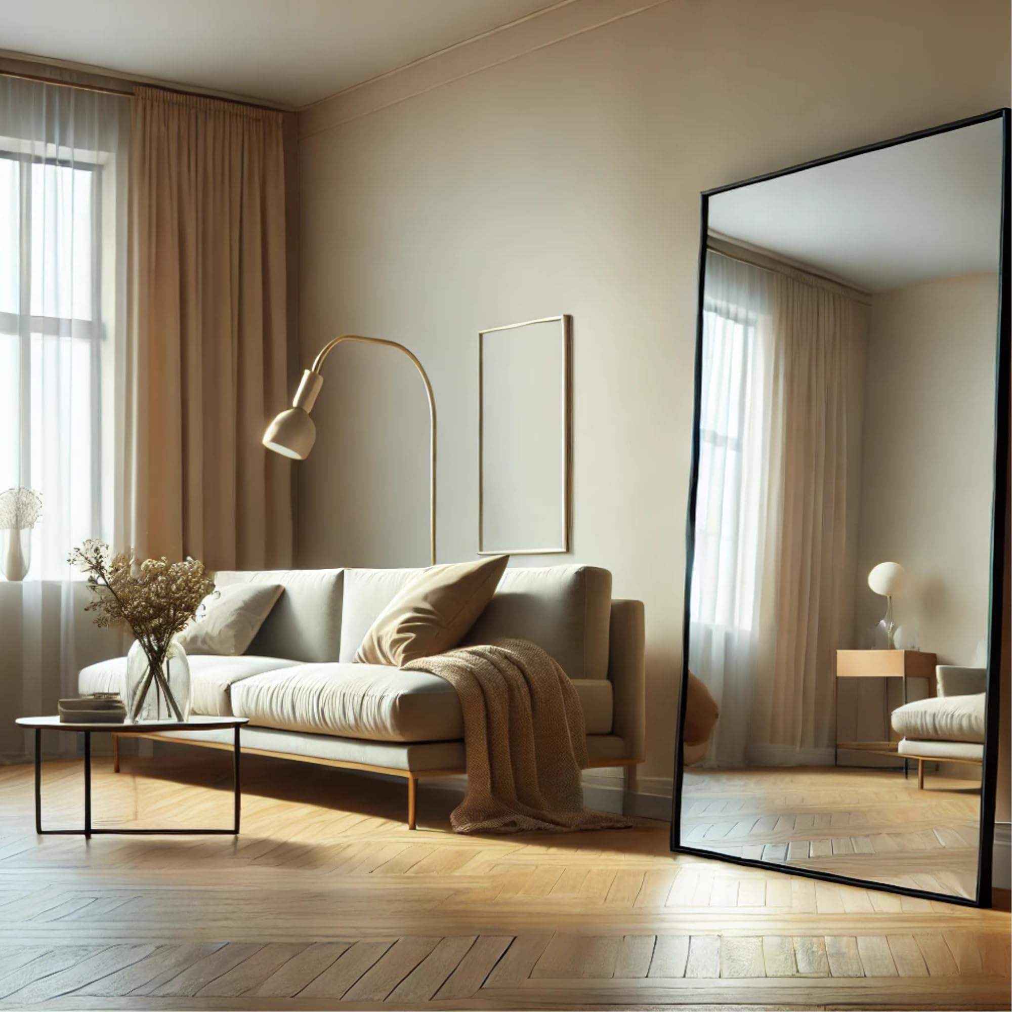 Jobu Full Length Rectangle Mirror 180cm x 105cm, Black Metal Frame