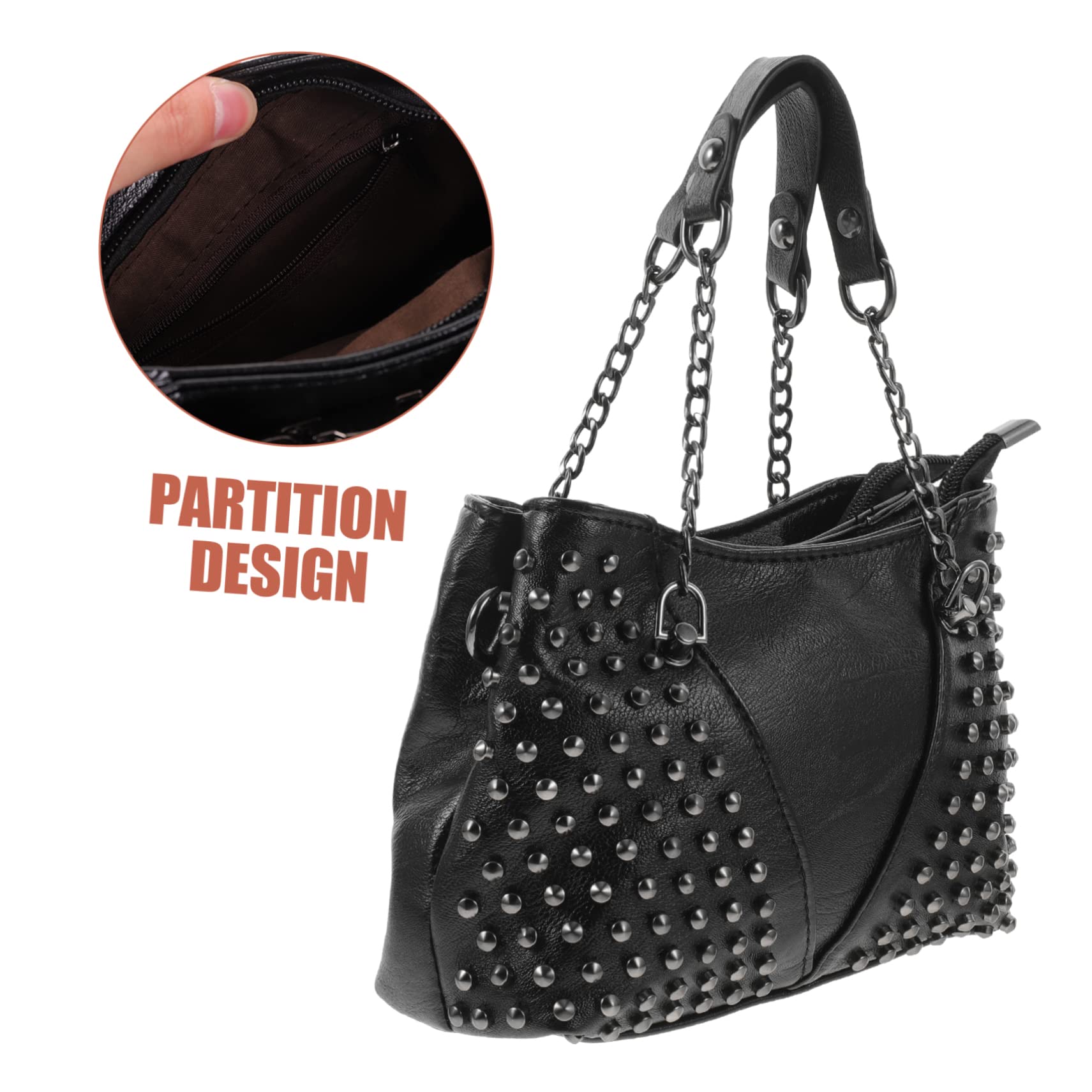Hohopeti Bolso Bandolera de Pu Cadena y Remaches, Diseño Elegante y Sencillo, Cómodo al Tacto, Espacio Suficiente para Uso Diario en Centro Comercial