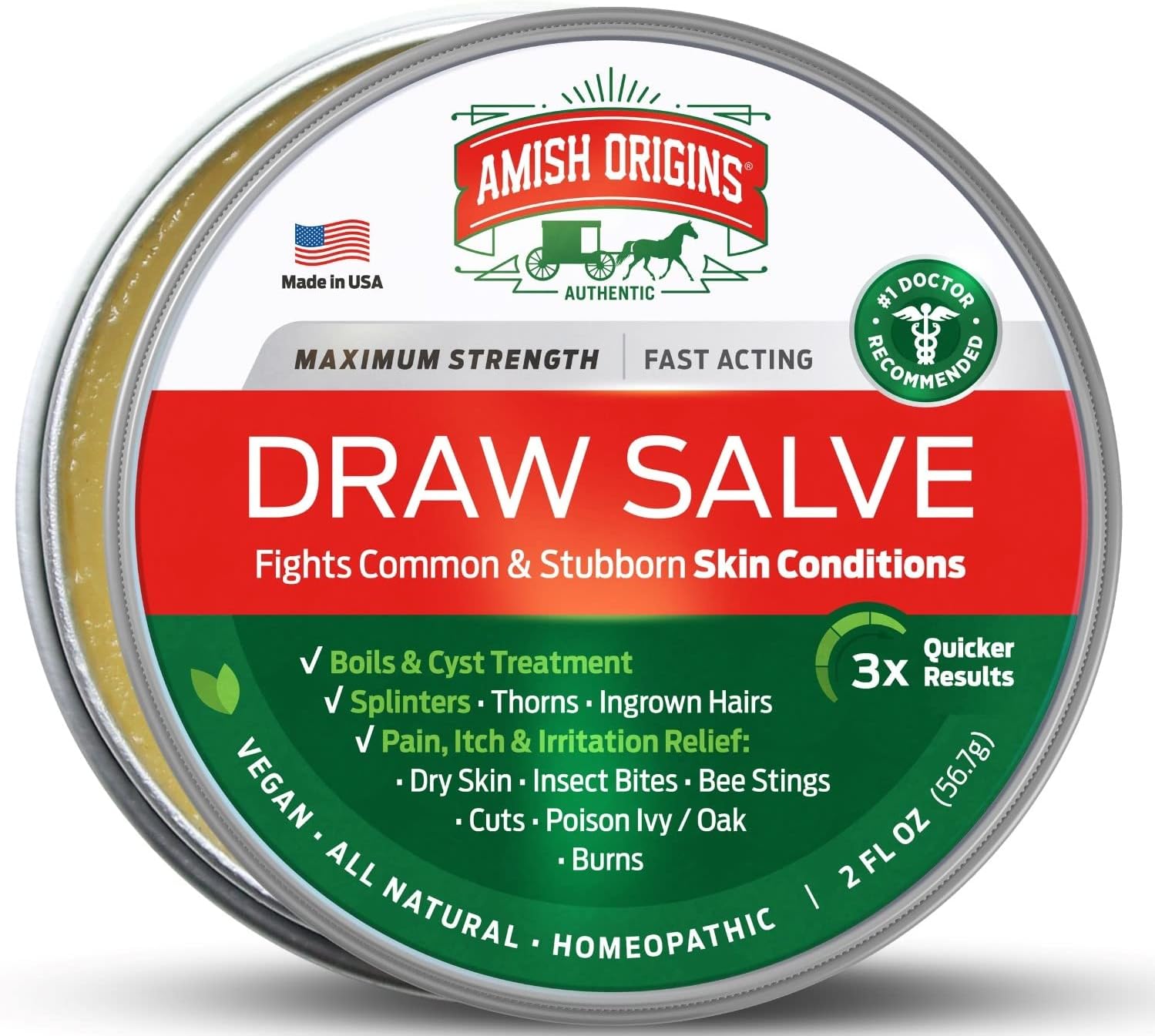 Drawing Salve Ointment, 2 oz, for Boil Treatment, Maximum Strength Fast Acting Draw Salve for Splinters, Bee Stings, Cyst, Anti Itch Cream, Poison Ivy oak Relief, MADE IN USA, By Amish Origins : Health & Household