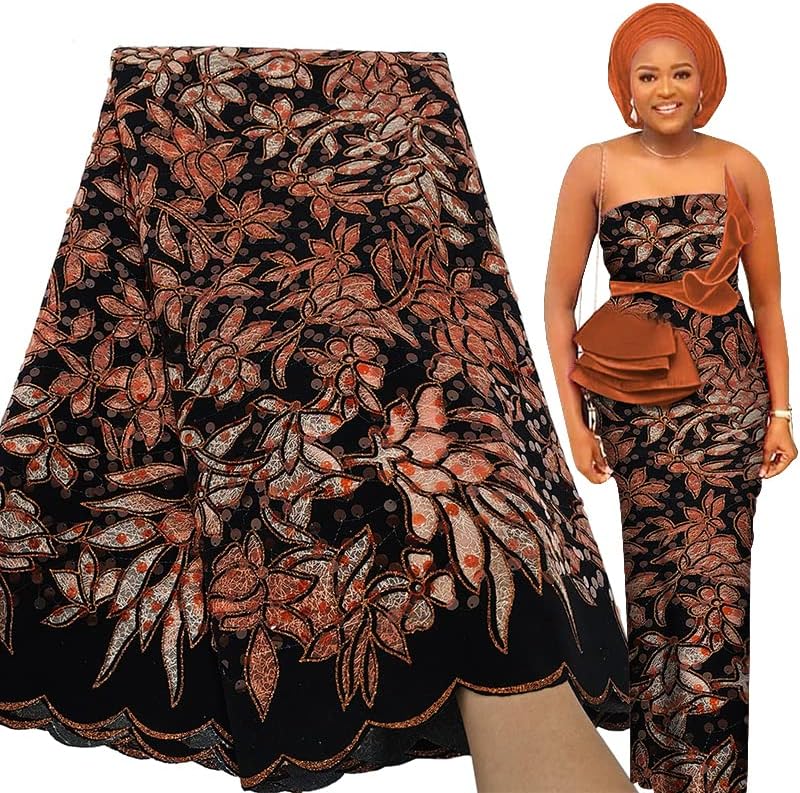 Bestway Fashion Sequins Embroidery Velvet African Lace Fabric 5 Y...