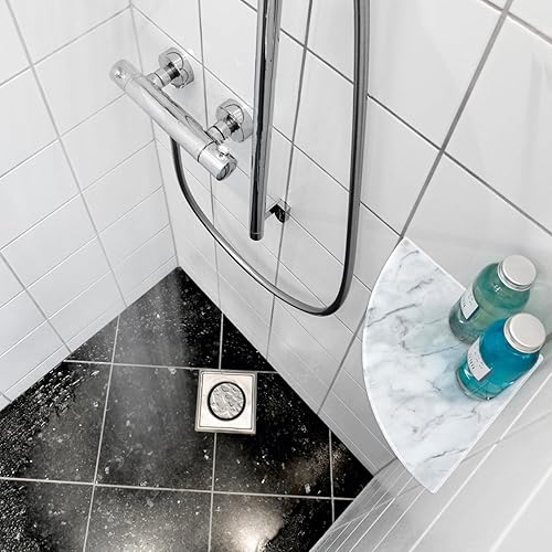 Miniatura 6 de Estante esquinero de piedra de mármol pulido de 9 pulgadas, organizador de ducha montado en la pared, soporte flotante para champú para baño,