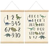 XYDEG Dinosaur Alphabet Numbers Poster Hanger Frame Set of 2, Boy Room Playroom Wall Decor, ABC Banner Poster Wall Art Frames, Alphabet Banner Wall Hanging Decor for Toddler, 12x16 Inch