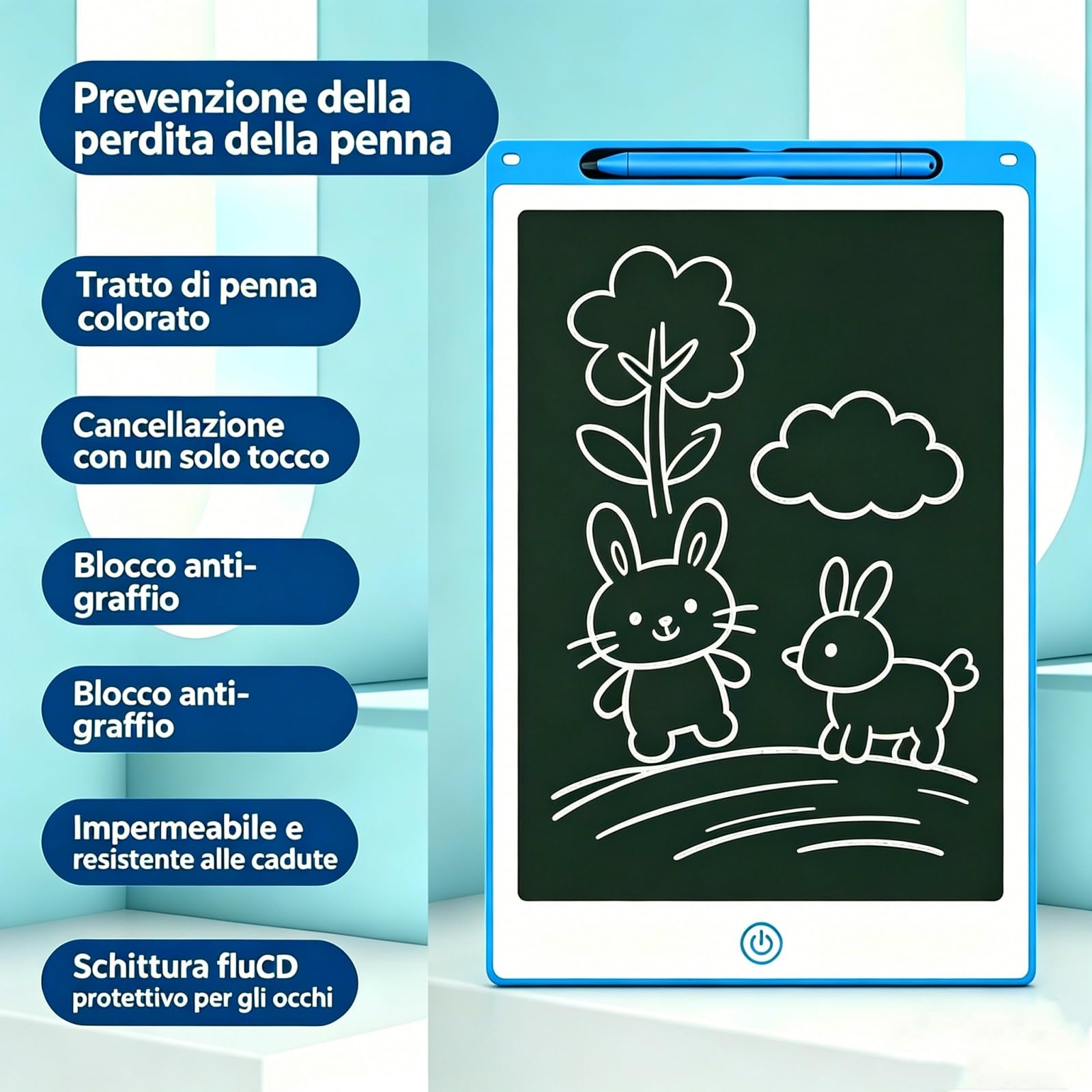 Tablette graphique LCD 10" bleue imperméable antichoc avec stylo intégré pour dessin et notes