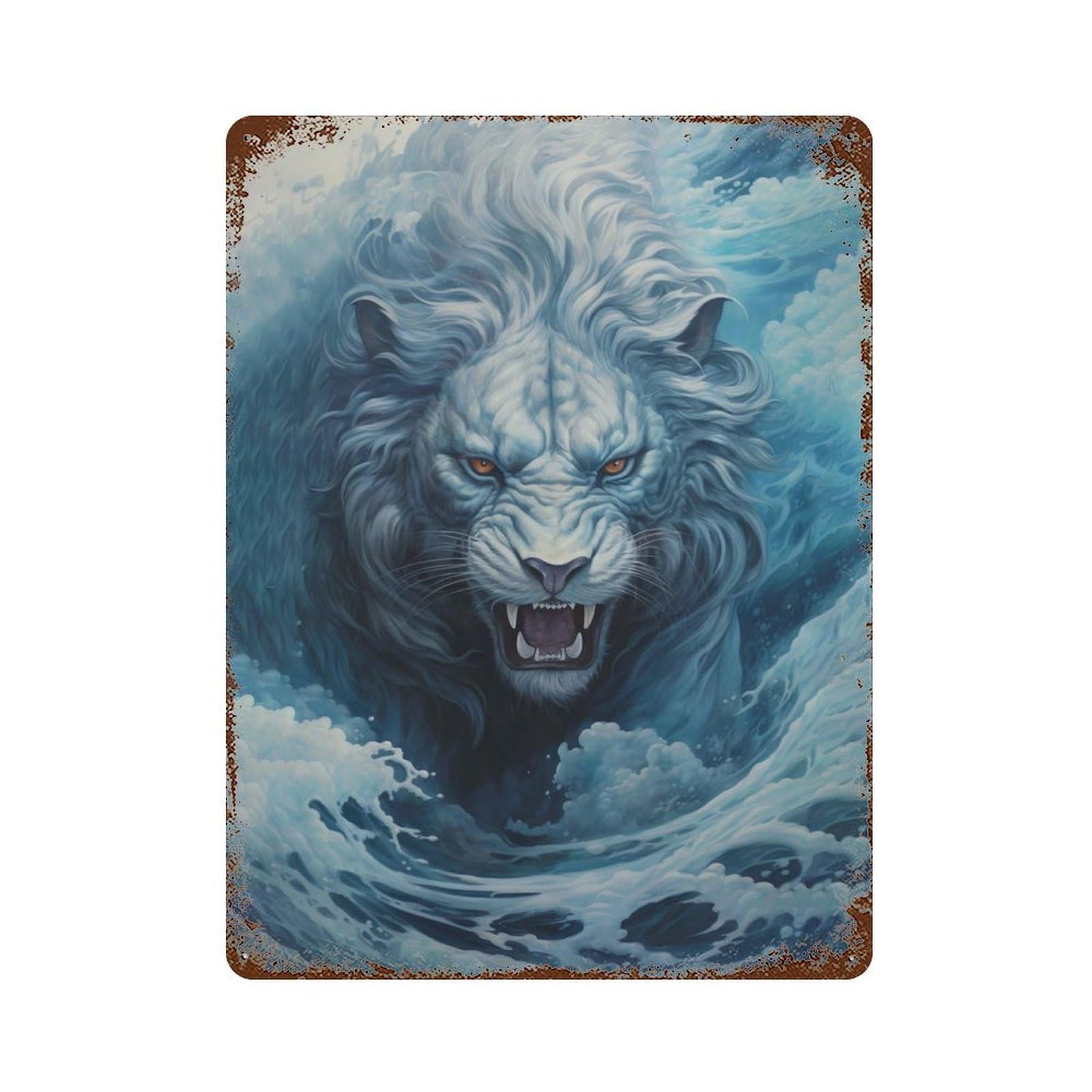 Lion Waves Japanese Weathered Tin Sign 15.7"x11.8", for Garage, Bar And Workshop Decor, Vintage Wall Decor