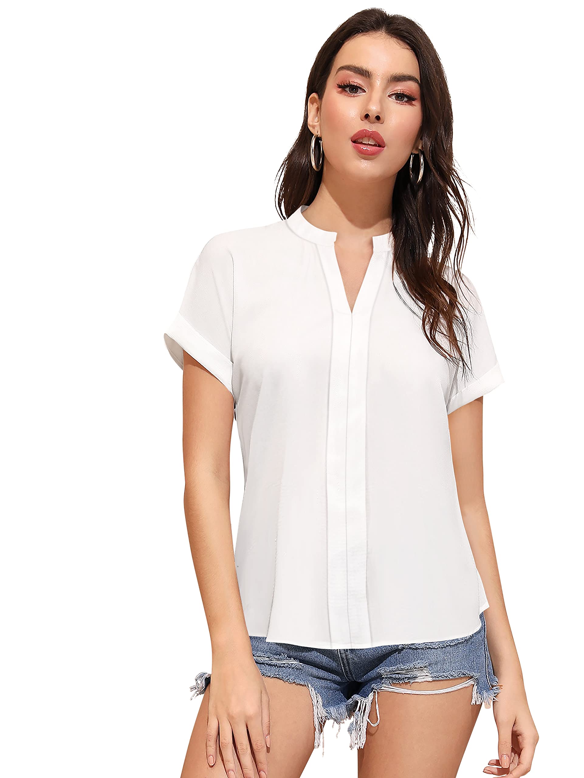 keri perry Women's White Muslin Solid Straight Western Top-picture-24