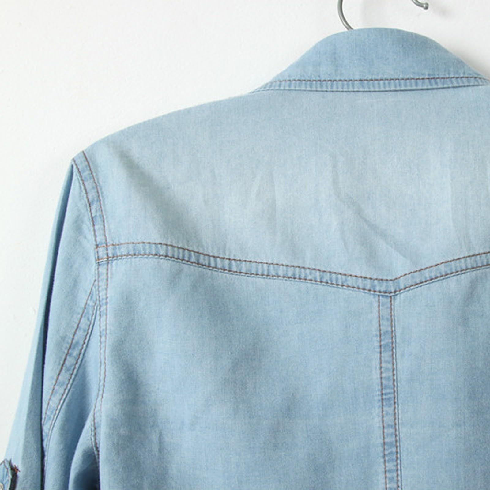 Generisch Damen Casual 3/4 Ärmel Button Down Crop Jean Top Knoten Krawatte Denim Hemd Jacke