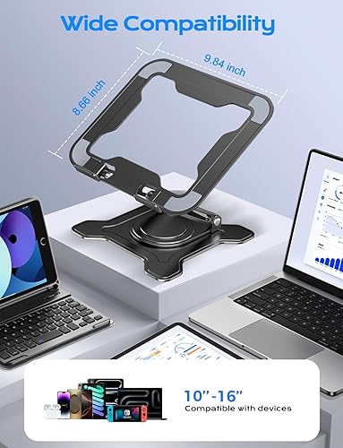 Miniatura 6 de Soporte ajustable para computadora portátil, base giratoria de 360, soporte ergonómico para computadora, elevador plegable para oficina y hogar,