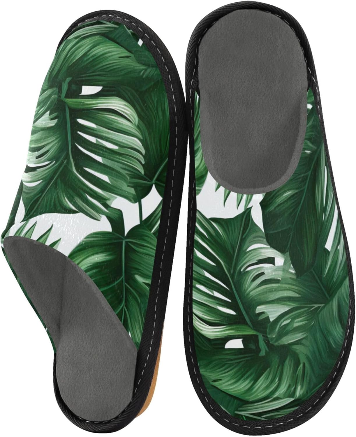 Summer Palm Tree Leaves House Slippers – Cozy Fuzzy Slippers for Guests, Washable & Disposable, Perfect for Shoeless Home, Spa & Hotel Use A110106