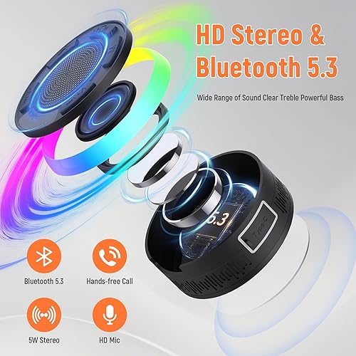 Miniatura 2 de Altavoz de ducha, certificado IP7 impermeable, mini altavoz inalámbrico Bluetooth pequeño con luces, ventosa y micrófono para baño, tiempo de