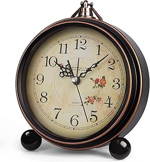 Vintage Analog Desk Clock with Silent Non-Ticking Quartz Movement, Battery Operated for Home Office or Bedroom Decor (Rose...