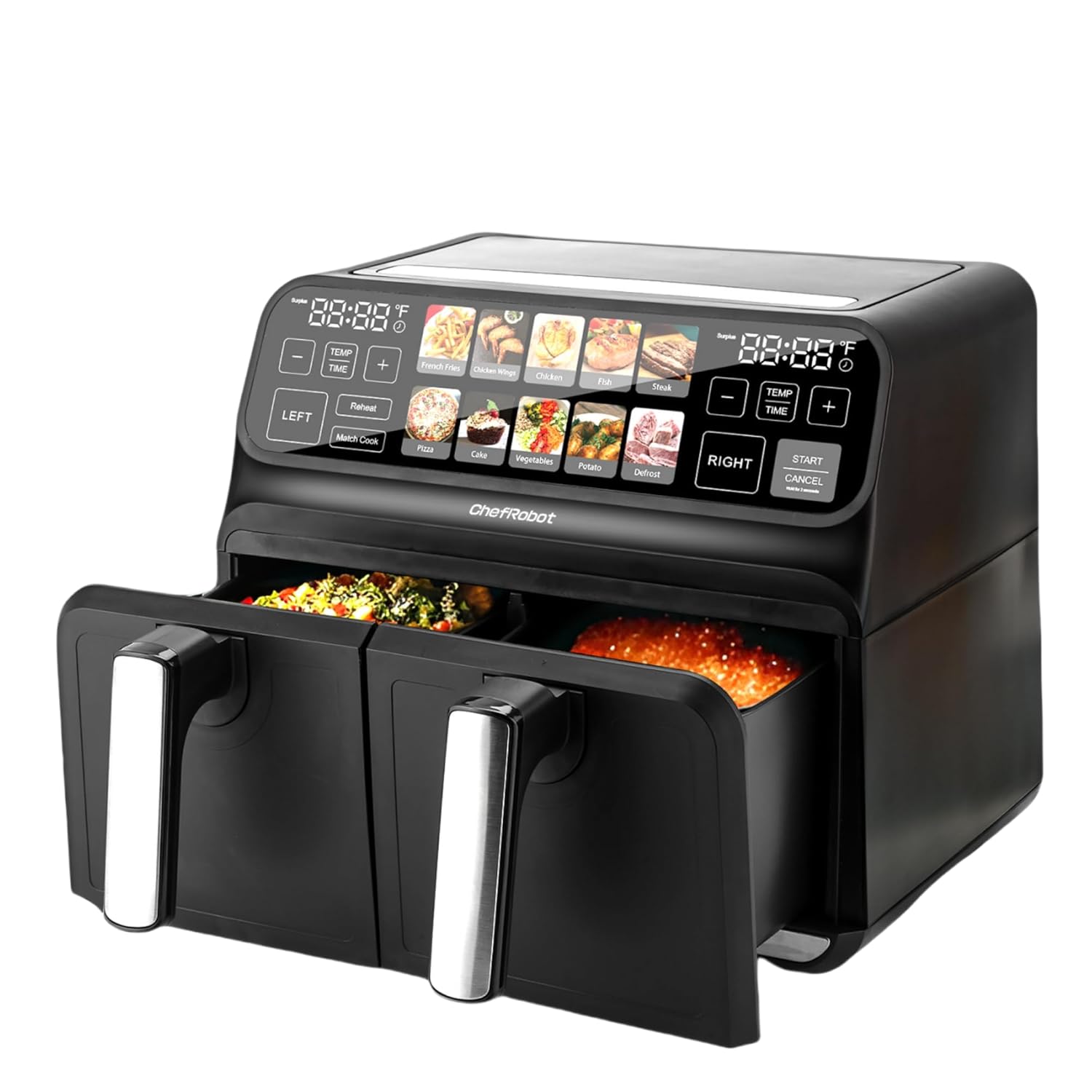 ChefRobot 8QT Dual Basket Air Fryer with Touch Screen Family Size Double Air Fryer with 10 Presets 100