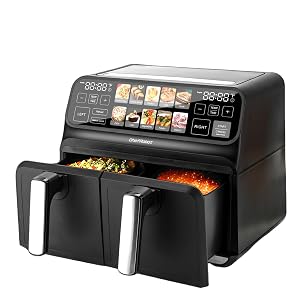 ChefRobot 8QT Dual Basket Air Fryer with Touch Screen Family Size Double Air Fryer with 10 Presets 100