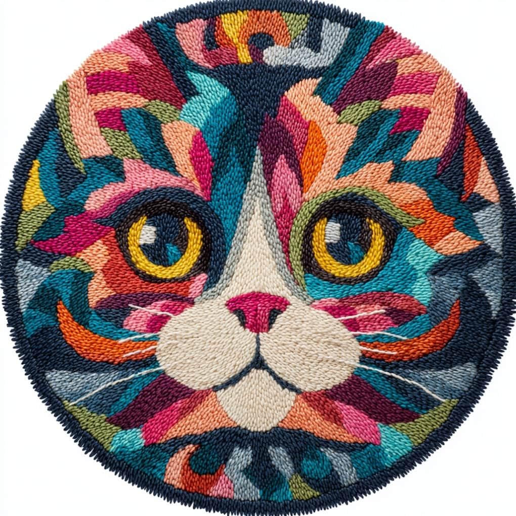 kitphoenix Round DIY Latch Hook Rug Kits Cat 20X20Inch (50X50Cm) Easy for Beginners Round Carpet Crochet Yarn Craft Large Rug Hook and Latch Tapestry for Home Decor