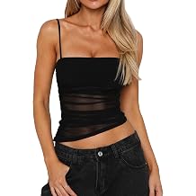 Mizoci Womens Sexy Spaghetti Straps Mesh Asymmetrical Ruched Sleeveless Going Out Camisole Crop Top