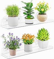 Lifewit 2-Pack Acrylic Suction Cup Floating Plant Shelves 14.6x3.6in - Window Sill Extender for Succulents, Herbs, Microgreens