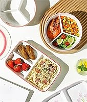 Vista 5 de Bandeja de almuerzo de cerámica con compartimento profundo para cafetería, control de porciones y platos llanos para pérdida de peso, 7 pulgadas