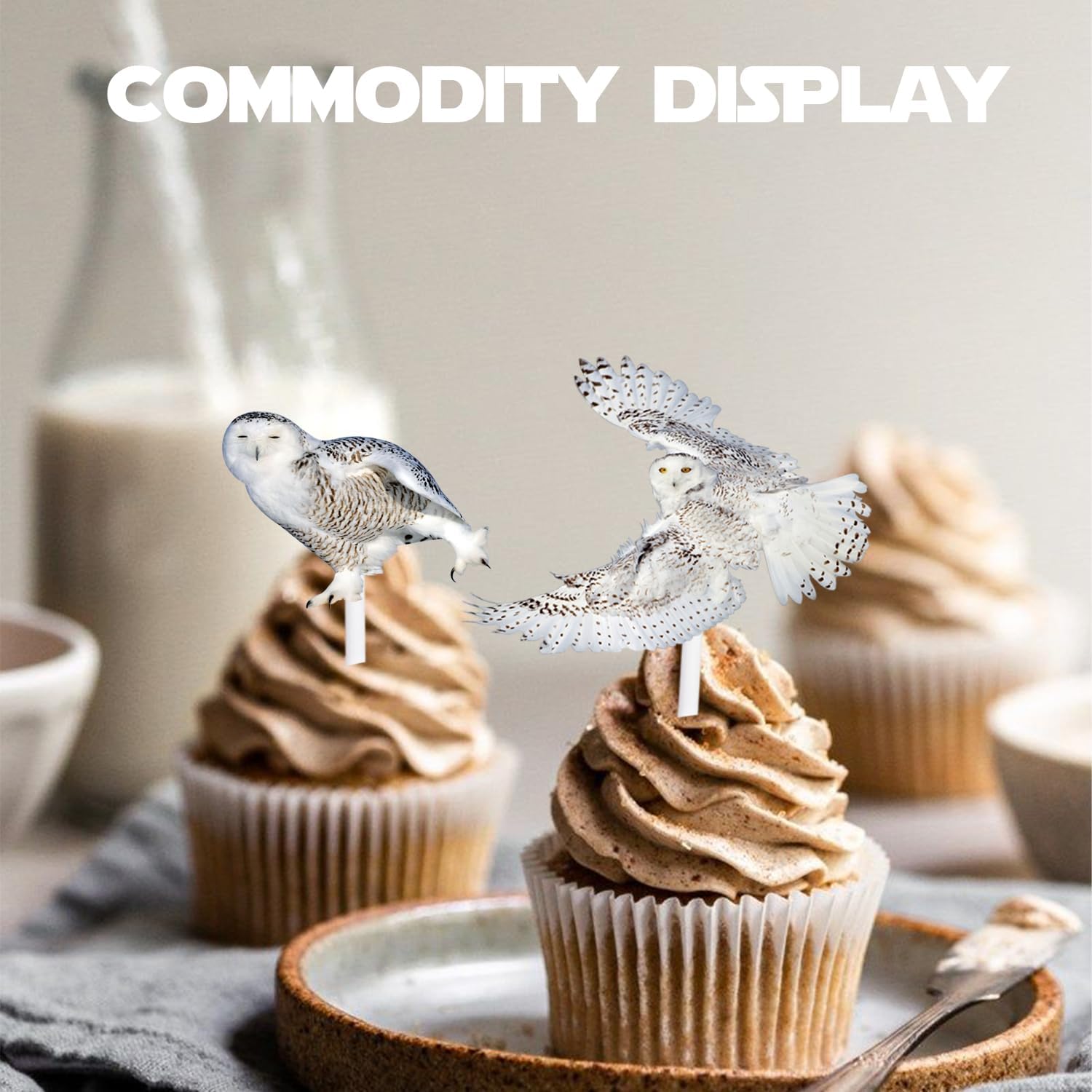 18pcs White Glitter Owl Dessert Cupcake Topper Flying Bird Nature Theme Decor Supplies Baby Shower Boys Girls Happy Birthday Party Decorations - Image 5