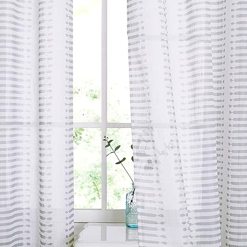 StangH Cortinas traslúcidas color gris para casa de campo, cortinas semitransparentes de 84 pulgadas de largo, textura de lino, cortinas de gasa con