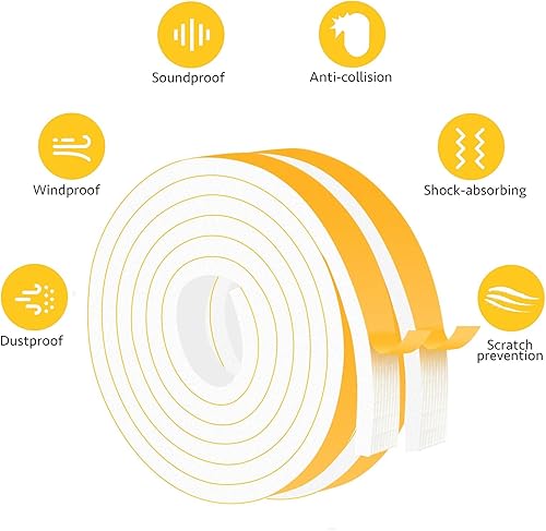 Miniatura 6 de Trisiki Burlete blanco para puertas y ventanas, resistente y autoadhesivo, para puertas y ventanas, cinta de espuma insonorizada resistente a la