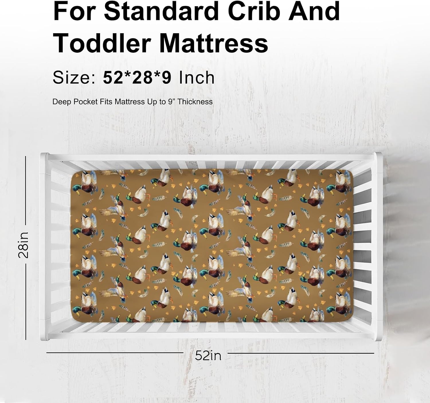 Vintage Duck Hunting Baby Crib Sheets for Girl Boy - 52"x28" Mallard Ducks Feathers Soft Breathable Mattress Covers - Wild Bird Animal Nursery Baby Bed Sheets - Fits Standard Crib and Toddler Mattress