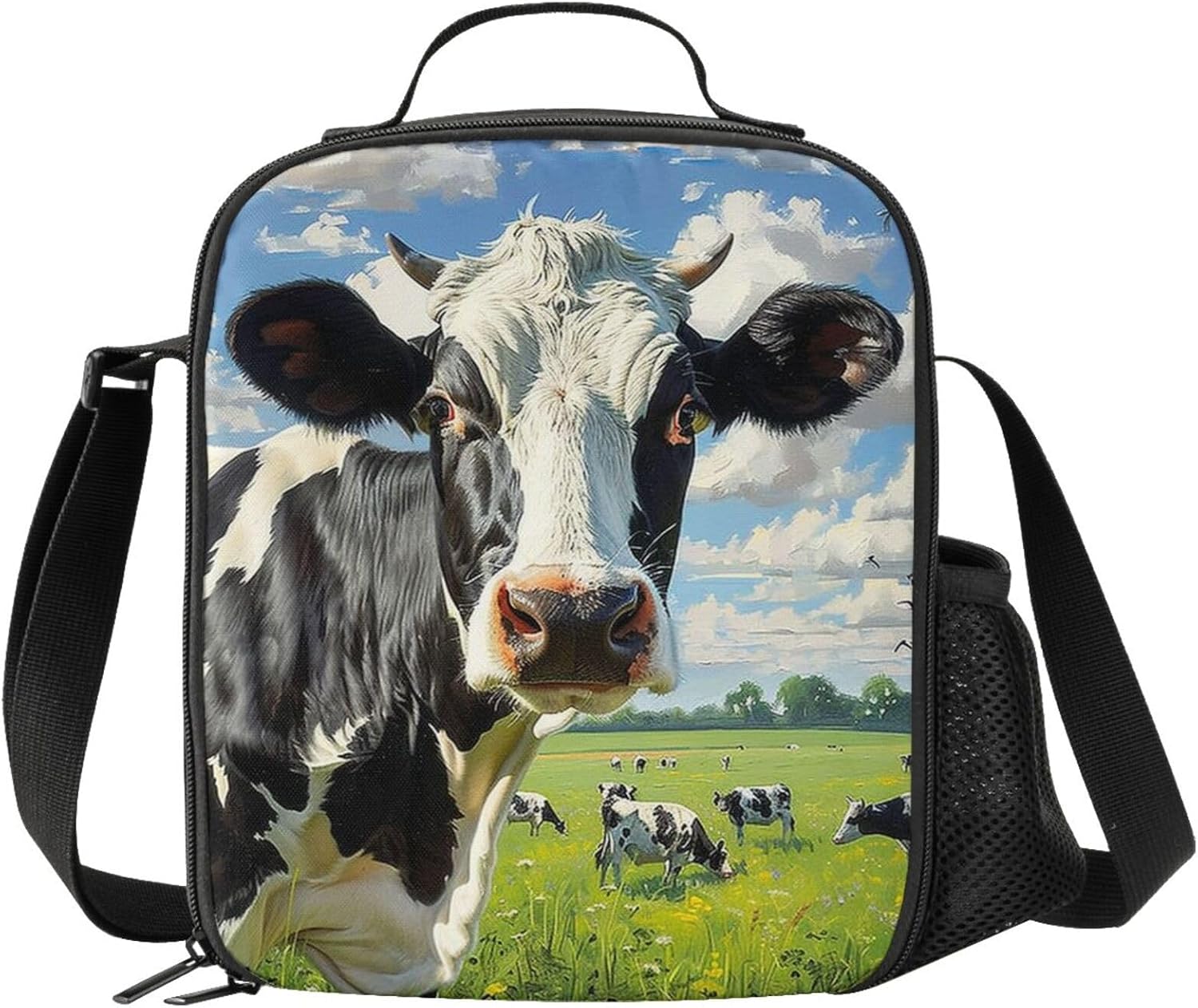Cow Lunch Box - Insulated Lunch Box for Kids Funny 3D Design with Side Pocket & Shoulder Strap Lunch Bag, Perfect for School/Camping/Hiking/Picnic/Beach/Travel