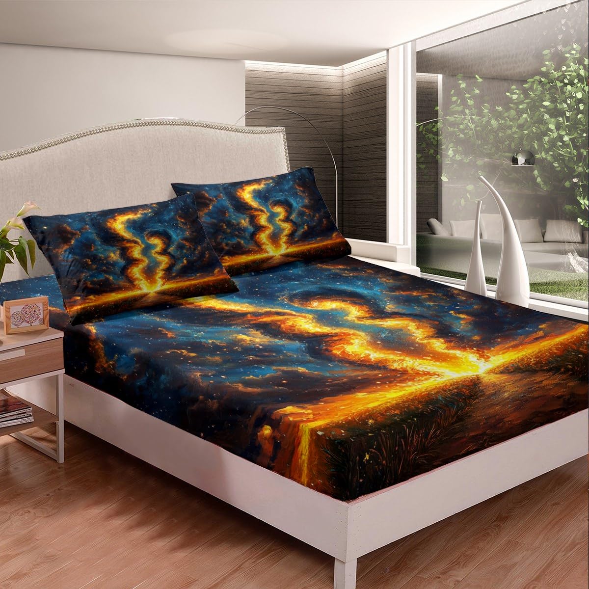 Erosebridal Tornado Fitted Sheet Full,Starry Sky Stars Galaxy Bed Sheets for Kids Boys Teens,Natural Storm Room Decor,3Pcs(1 Fitted Sheet,2 Pillowcases)