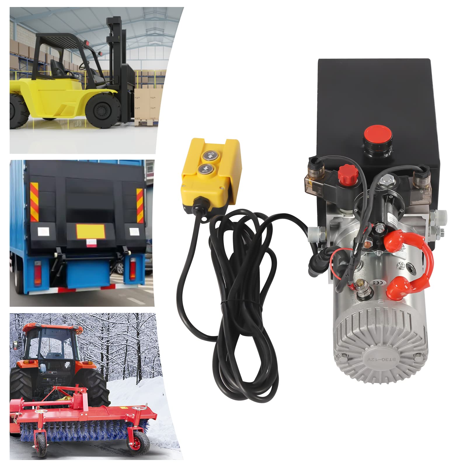 BFDIEEM 8 Quart Hydraulic Pump H ydraulic Power Unit 12V DC 8 Quart Hydraulic P ump Dump Trailer Single Acting Hydraulic P ump for Electric Forklift Trucks, Tipper Trucks, Motorbike Lifters