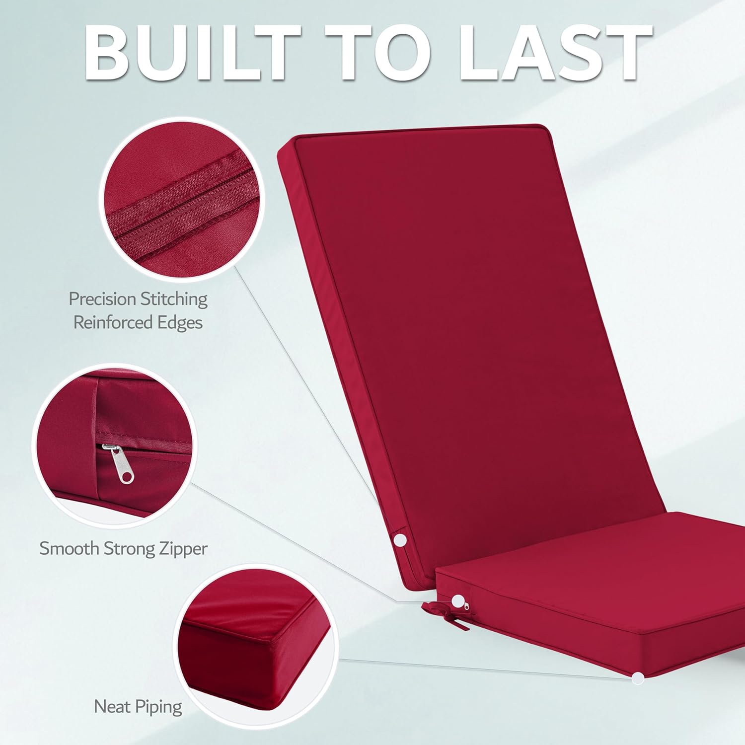 Outdoor Adirondack Chair Cushions Set of 4 - Removable Covers, Water-Repellent, Fade-Resistant, Non-Slip Bottom & Securing Straps, Universal Fit for Most Adirondack & Rocking Chairs - Burgundy