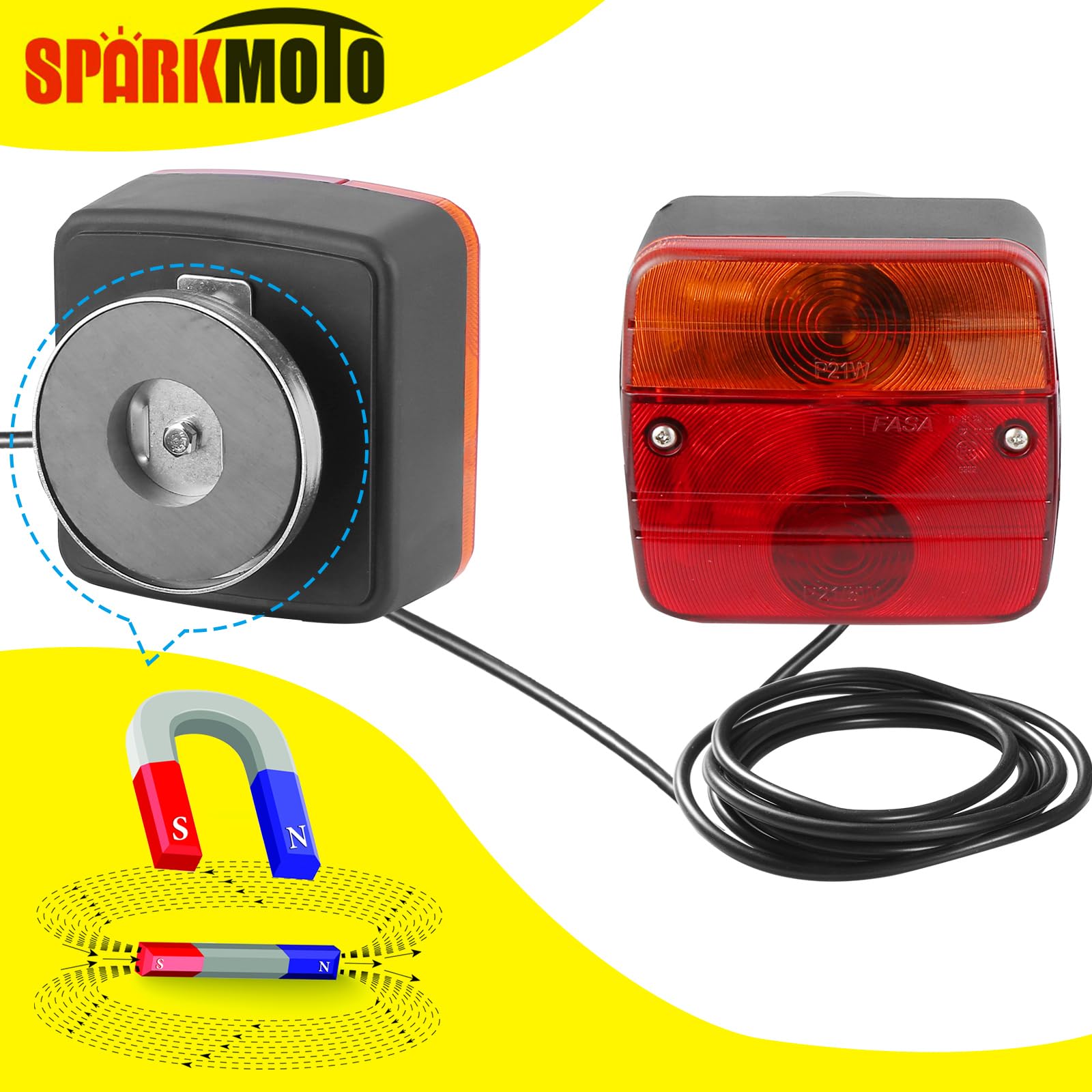Fanali Posteriore Rimorchio Magnetico,Kit Luci Rimorchio 7 Poli Con Cavo 2.5/7.5M Connettore 7 Poli,Fari Posteriori Rimorchio Calamita
