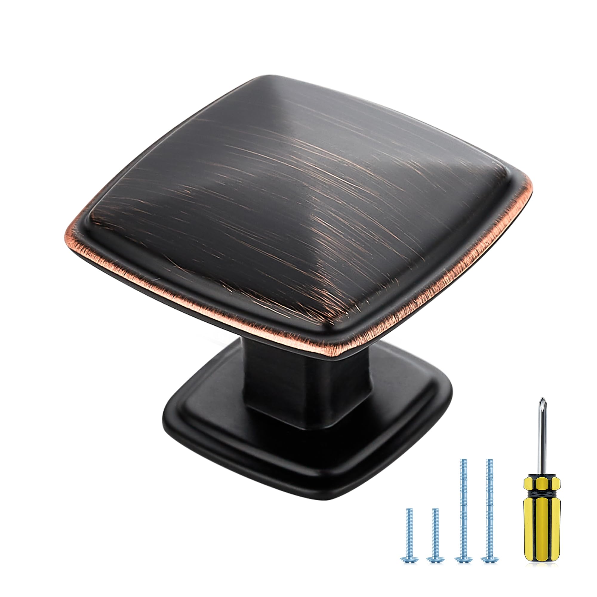 Ravinte Hardware 5 Pack Cabinet Pulls Single Hole Oil Rubbed Bronze Cabinet Handles Solid Suqare Drawer Pulls for Kitchen Cabinet Door Closet Door