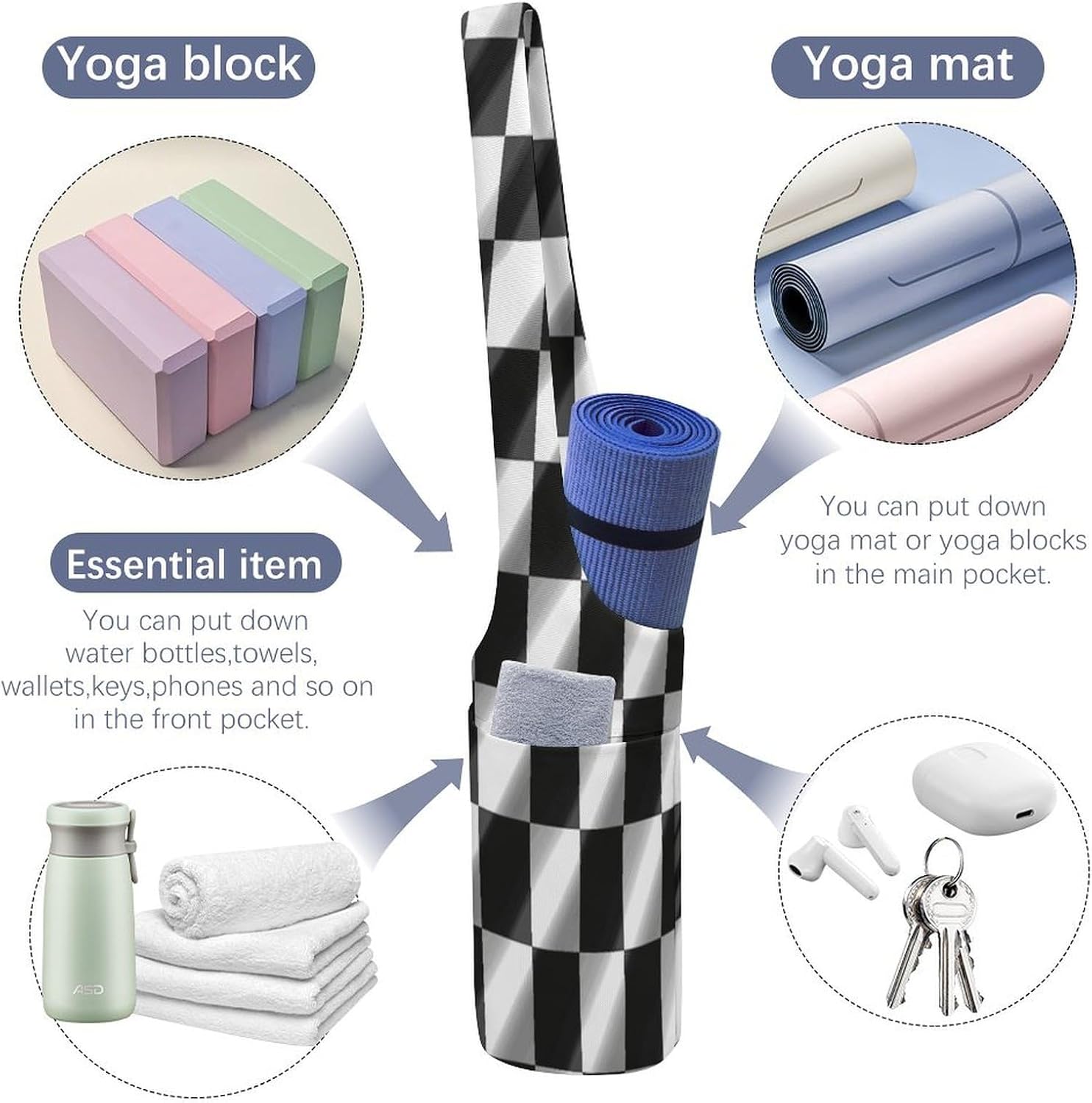 Black White Race Checkered Flag Canvas Yoga Mat Bag Yoga Mat Carrier image 5