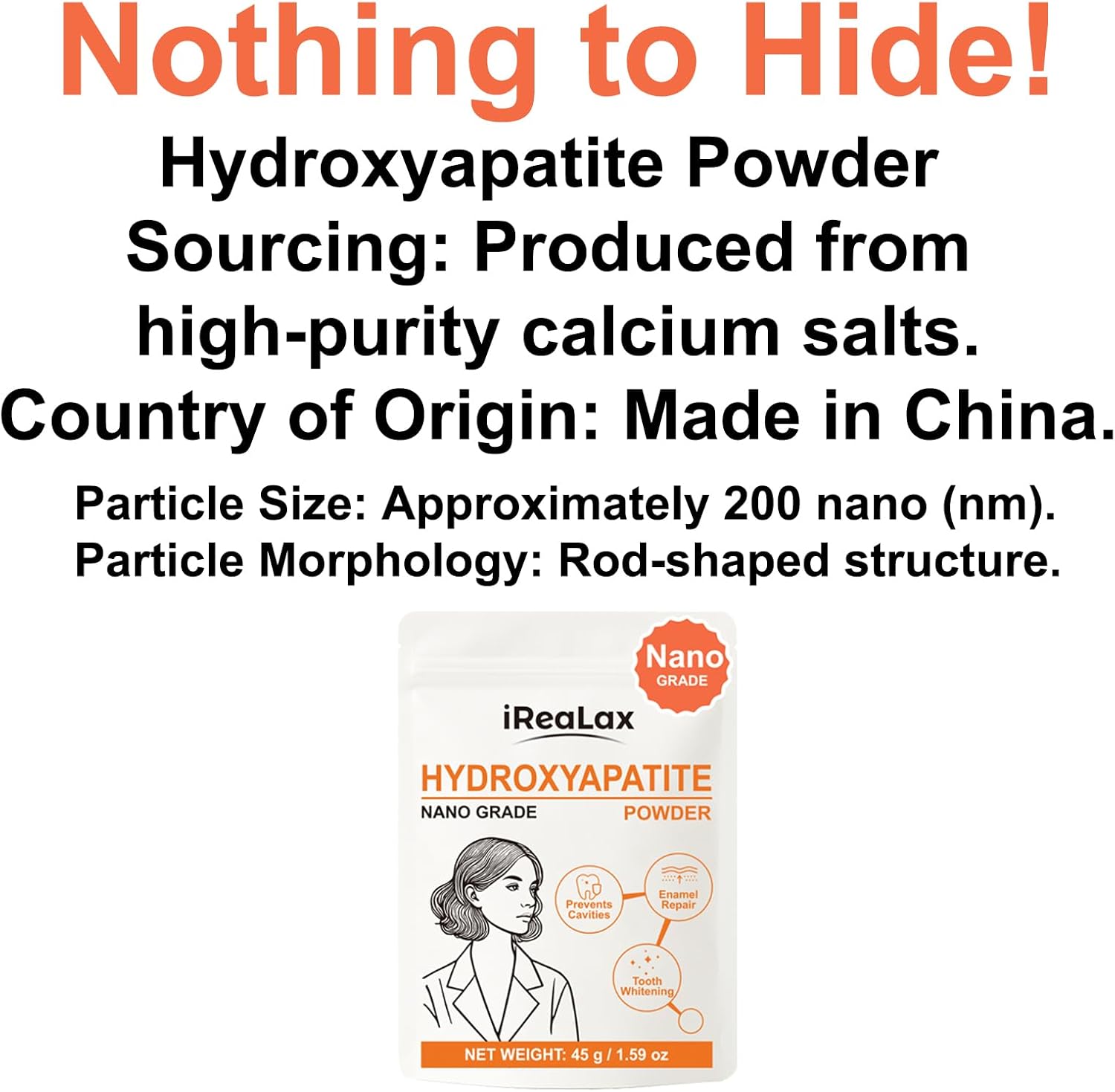 100% Pure Hydroxyapatite Powder 45g (1.59 oz) | Nano Grade Hydroxyapatite Powder for Teeth | DIY Toothpaste, Teeth Whitening & Soap Making