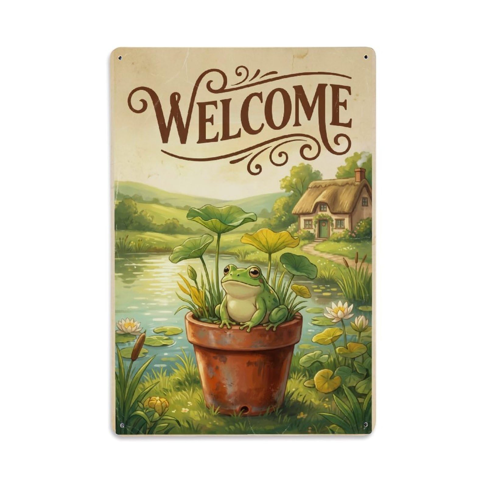 Cxhjca 8X12inch(20X30cm) Vintage Welcome Frog Backyard Bliss Metal Tin Sign