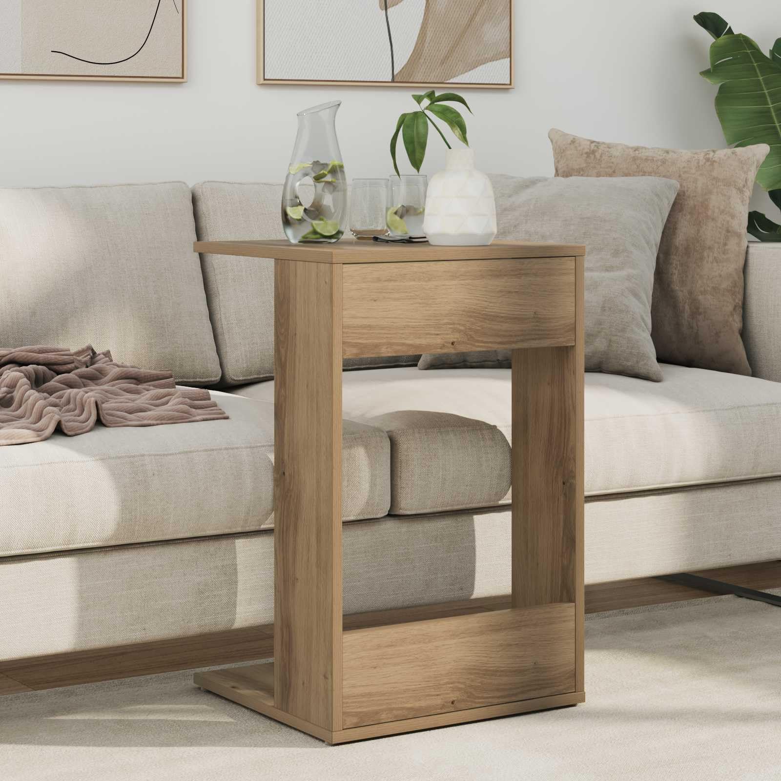 Mesa auxiliar de madera de roble Artisan, 40 x 38 x 62,5 cm, rectangular, para salón, dormitorio, pasillo, con estante para lámpara, bebida, libro y decoración junto al sofá, cama, sillón