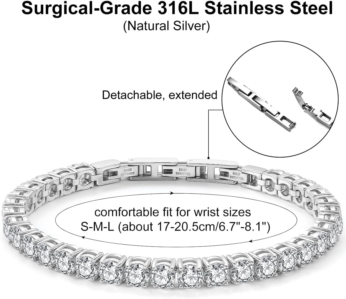 Tennis Bracelet for Women Men, 14K Gold Plated Round 3mm/4mm/5mm AAAA+ Cubic Zirconia CZ Dainty Classic Adjustable Stainless Steel Bracelets Festival Wedding Jewelry Gift - Image 5