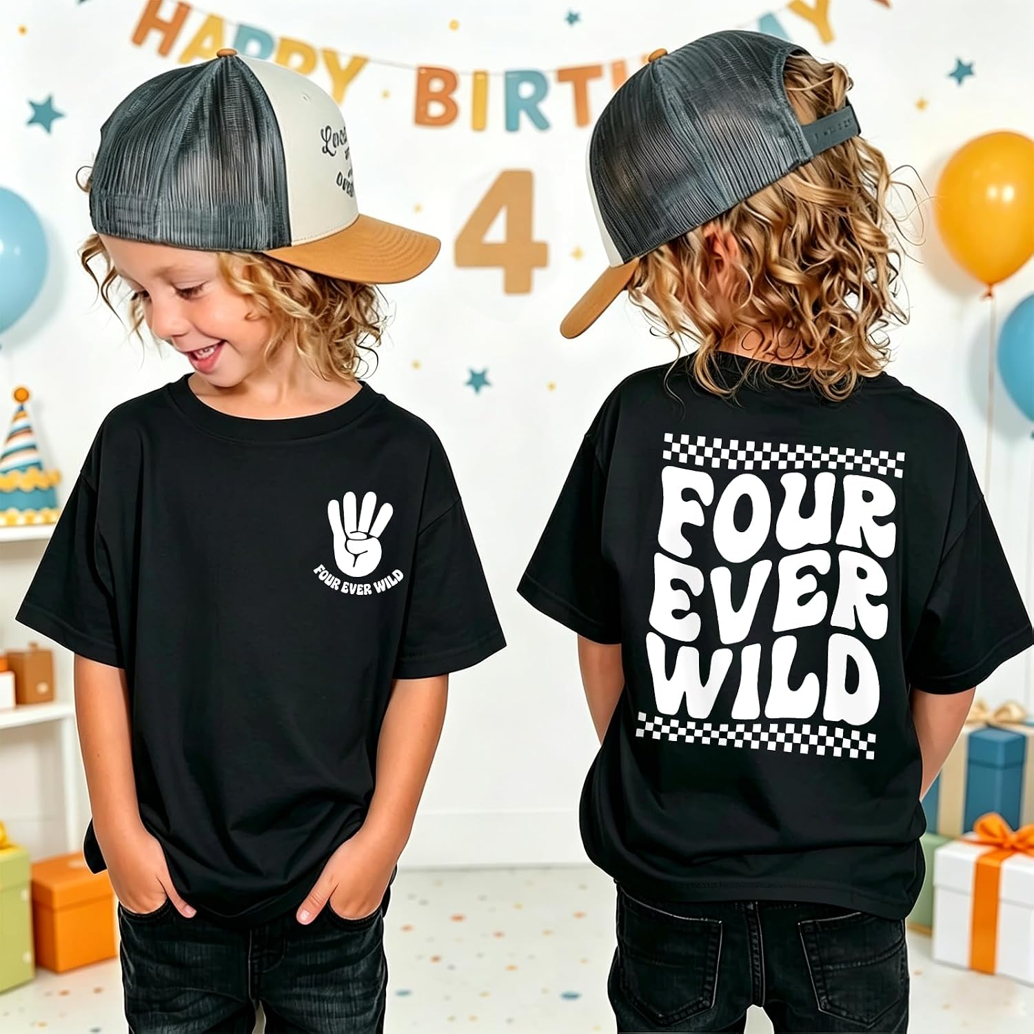 4th Birthday Shirt Boy Four Ever Wild T-Shirt 4 Year Old Toddler Boys Birthday Party Outfit B-Day Tee image 4