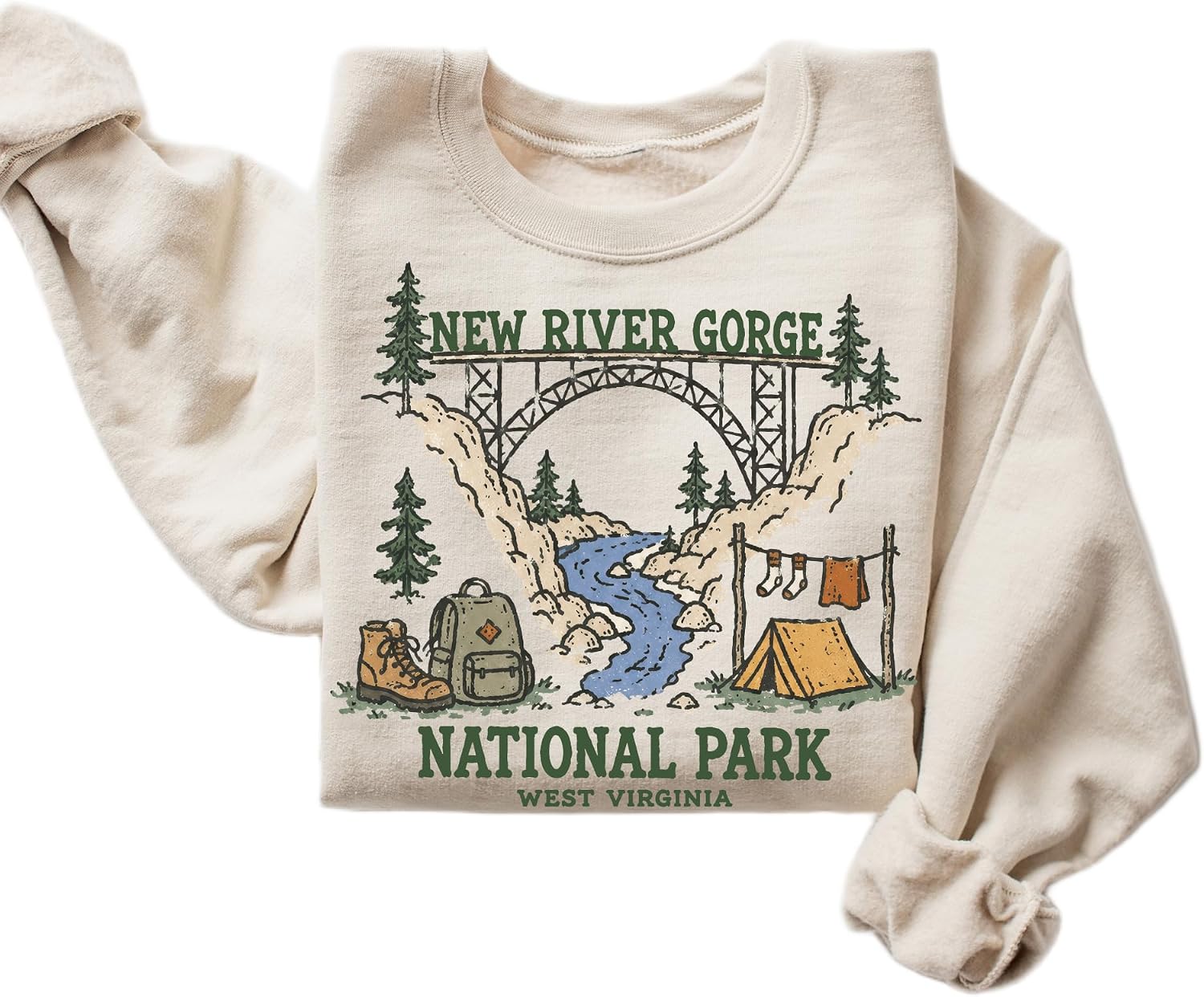 New River Gorge National Park West Virginia Camping Adventure Graphic Sweatshirt Outdoor Pullover