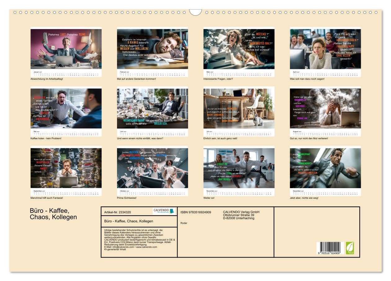 CALVENDO - Büro - Kaffee, Chaos, Kollegen (Wandkalender 2027 DIN A2 quer), Monatskalender: Was wirklich zählt: Humor im Arbeitsalltag.