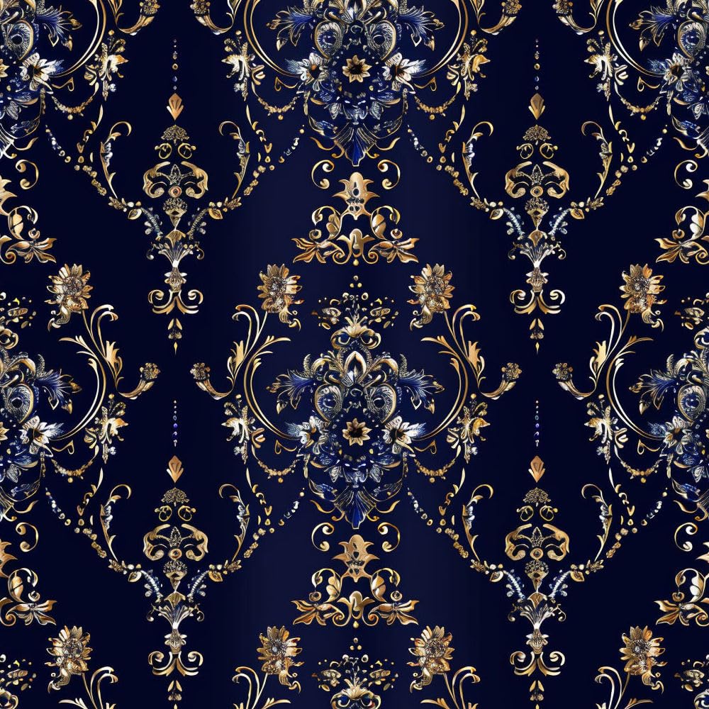 Jiaoqss M Peel And Stick Wallpaper Damask Dark Blue Gold Self Adhesive Wallpaper Renter Friendly Wallpaper Living Roo Vinyl Wrap For Furniture Bedroo Removable Contact Paper
