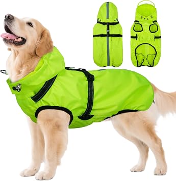 Dog Raincoat with Built-in Harness, Dog Rain Jacket with Clear Hood | Rain Coat For Large Dogs, Doggy Poncho With Leash Hole, Reflective Strips, For Rainy Snowy Weather Walks, Hiking Camping, 3XL