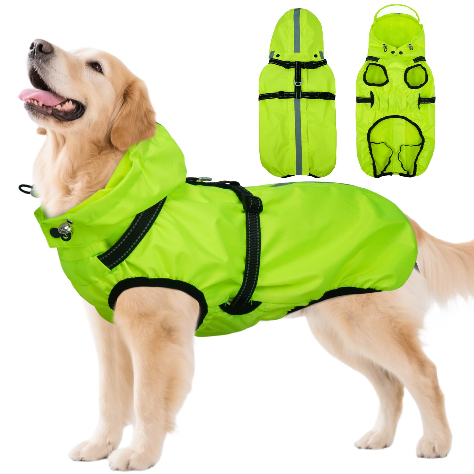 Veste imperméable pour chien avec harnais réglable et bandes réfléchissantes pour grand chien M