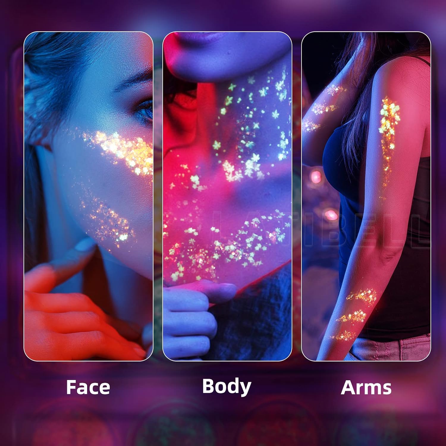 Glow in The Dark Body Glitter Gel, 12 Colors Glitter Gel Makeup, UV Body Glitter for Women, Glow in The Dark Face Glitter Makeup Gel, Chunky Glitter Makeup for Party, Rave Festival Accessories : Beauty & Personal Care