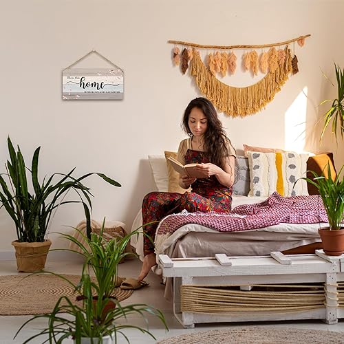 Miniatura 4 de Christian Décor - Letrero de madera para colgar en la pared, Bless This Home with Love and Laughter, decoración del hogar, puerta (1 pieza), regalo