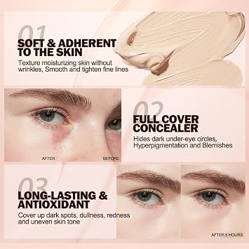 2PCS Liquid Concealer, Under Eye Full Coverage Concealers For Dark Circles, Puffiness, Redness, Reduces Look Of Fine Lines, Waterproof,Long-Lasting Wear, Natural Matte Finish(02)