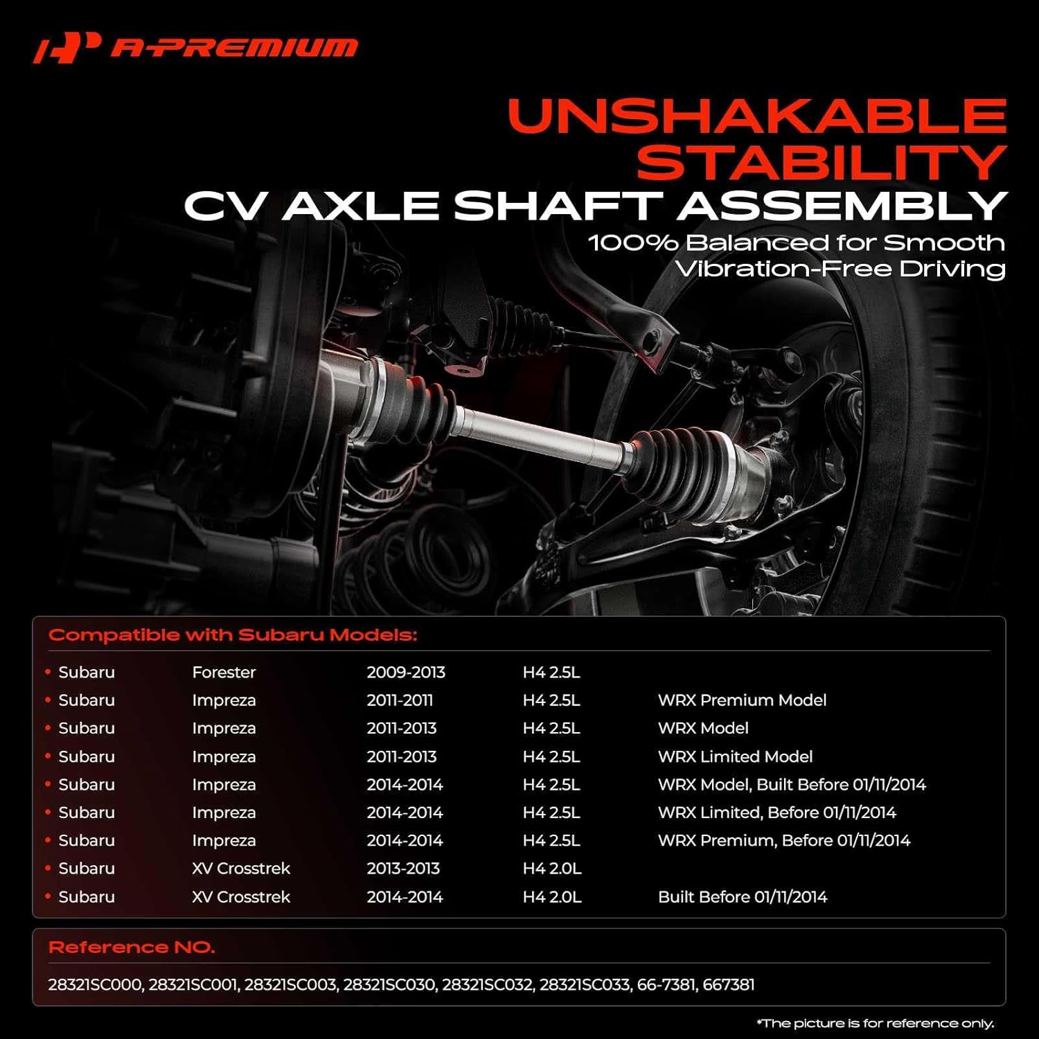 A-Premium Pair (2) Front CV Axle Shaft Assembly Compatible with Subaru Impreza 2011-2014, Forester 2009-2013, XV Crosstrek 2013-2014, 2.0L 2.5L, Driver and Passenger Side