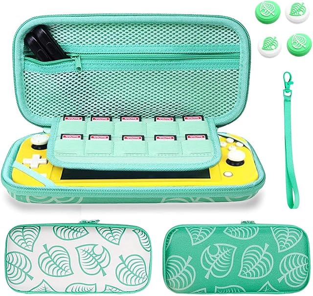 Lucylanker Carrying Case for Nintendo Switch Lite, 3 in 1 Protective Travel Storage Bag Set with 8 Game Card Slots for Leaf Crossing Switch Lite Console Include Keycap Caps & Hand Strap