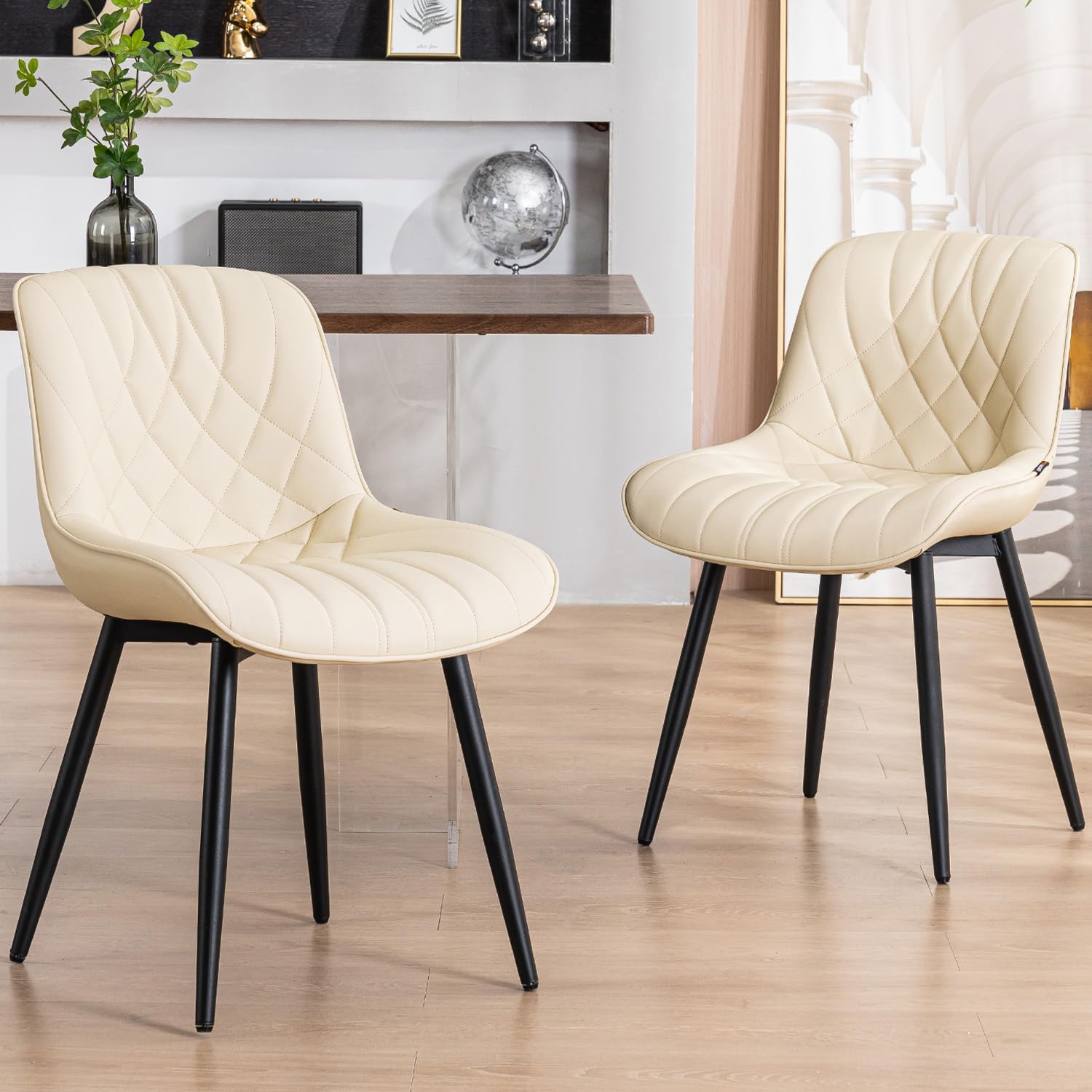 Photo 1 of YOUNUOKE Black Dining Chairs Set of 2 Modern Upholstered Kitchen Chair Comfortable PU Leather Dinner Chairs for Kitchen Dinning Room