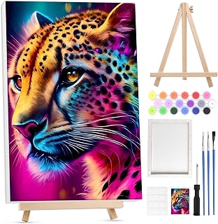 Lxmsja Paint by Numbers for Adults, Framed Tiger in Flowers with Wood Tray Paint by Numbers Kit, DIY Acrylic Painting Home Wall Decor,20x30cm