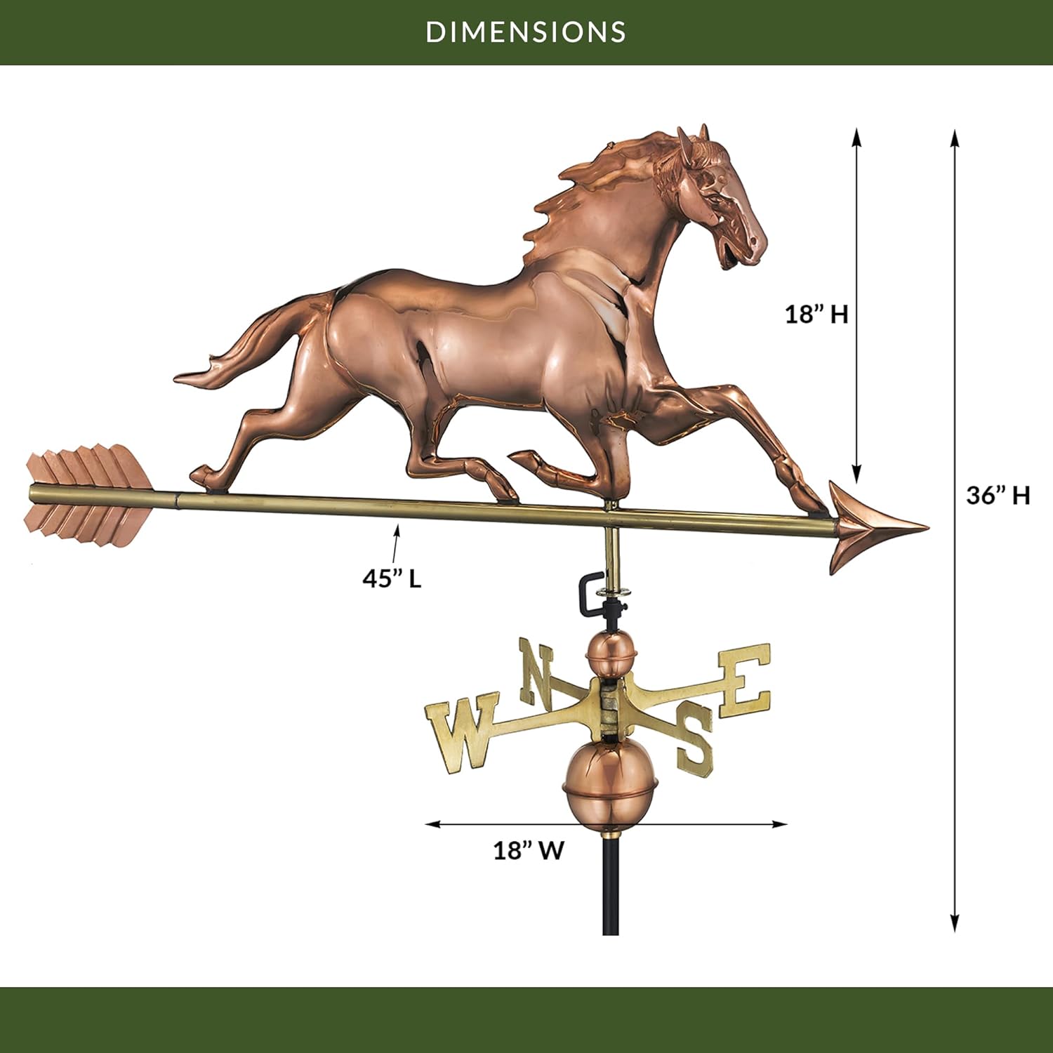 Good Directions 580PA Racing Horse with Arrow Weathervane, Polished Copper Extra Large