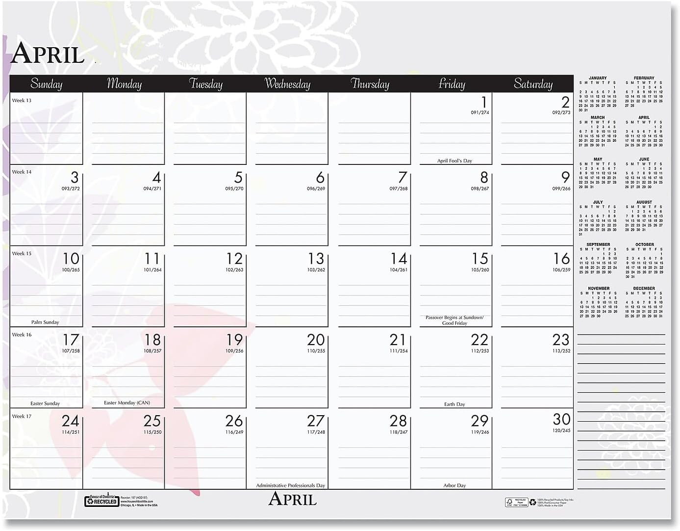 House of Doolittle 2024 Monthly Desk Pad Calendar, Wildflower, 18.5 x 13 Inches, January - December (HOD1976-24)